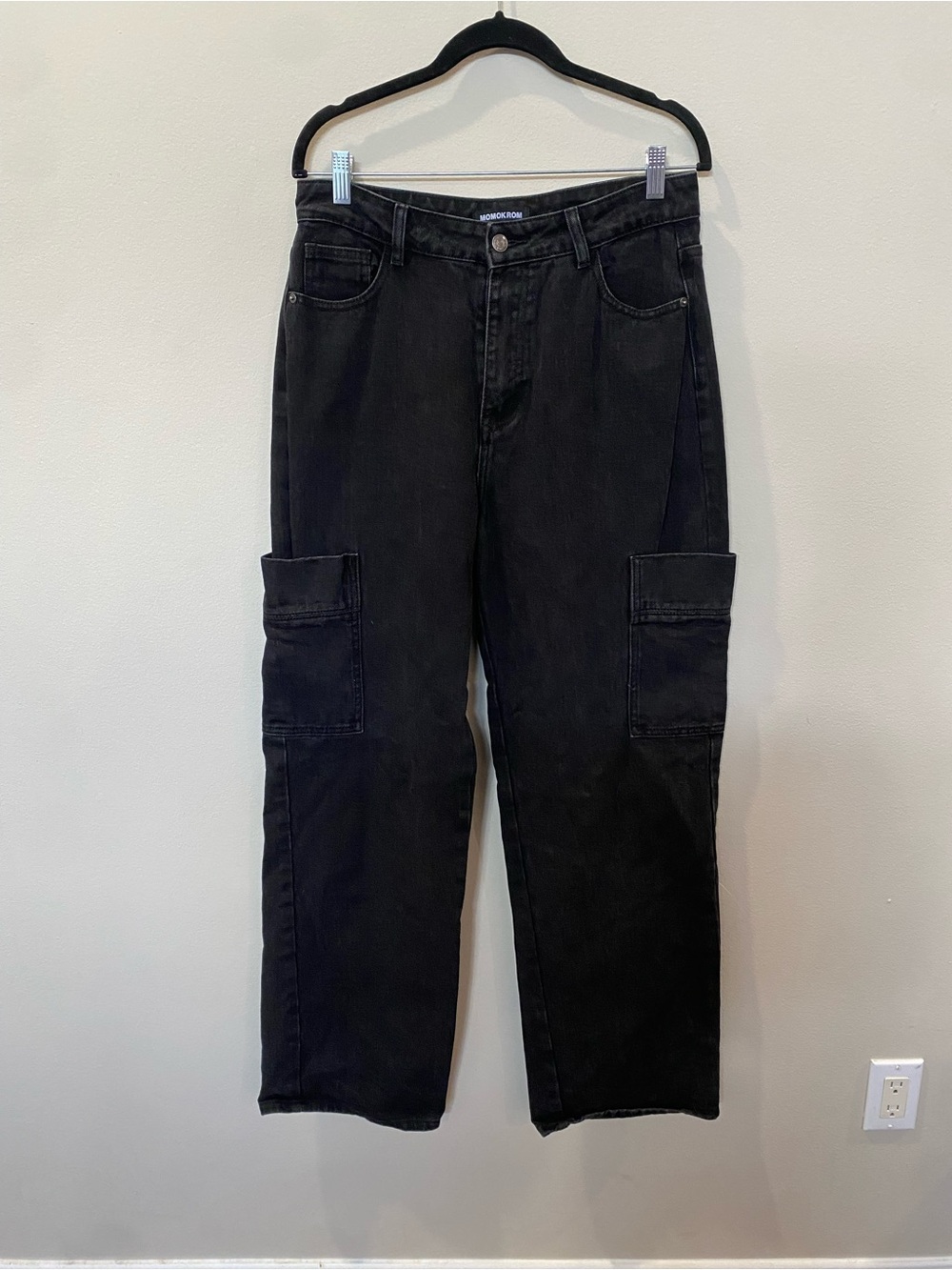 Momokrom High-Rise Black Cargo Jeans